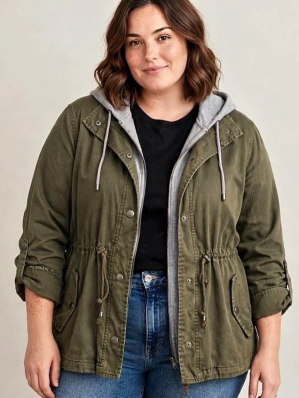 Torrid Olive Green Hooded Utility Anorak Jacket with Removable Hood Size 3